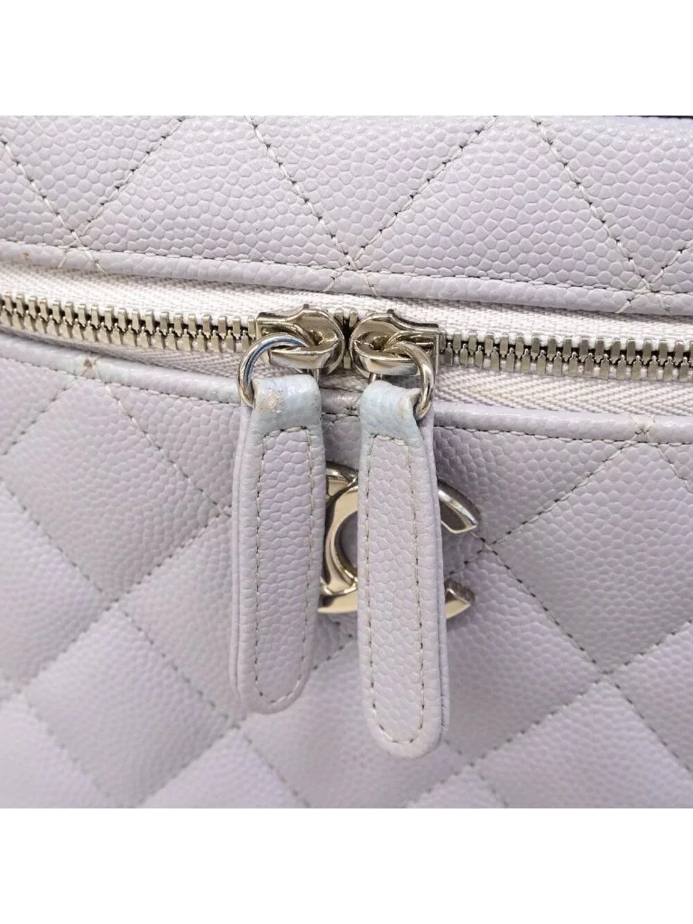 Chanel Vanity Bag Quilted Caviar Leather Purple Silver 2-Way